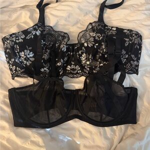 Victoria's Secret Black and Silver Floral Lace Bra Set